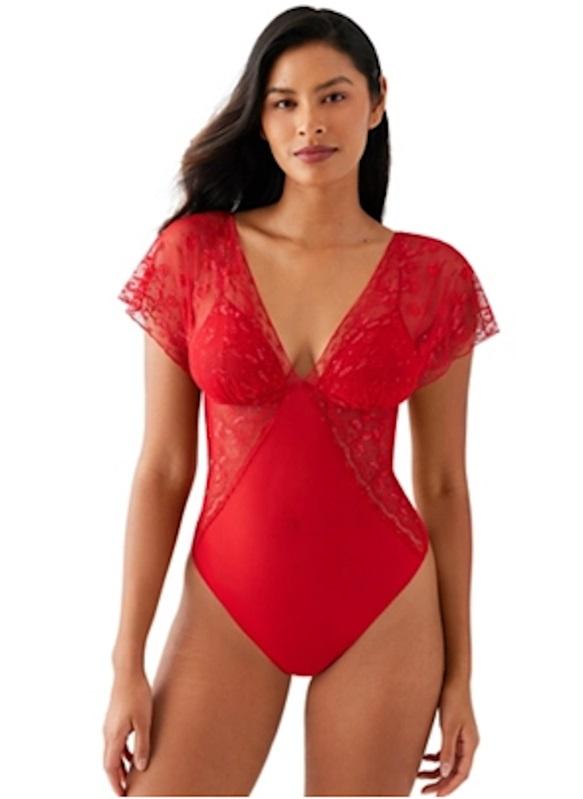 NWT Wacoal M Lifted In Luxury Bodysuit Semi Sheer 836333 Red 126134