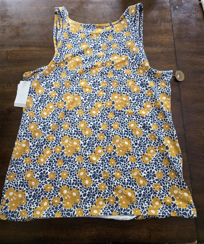 NWT Wacoal 2XL Understated Cotton Tank Blue Yellow Flowers 126137
