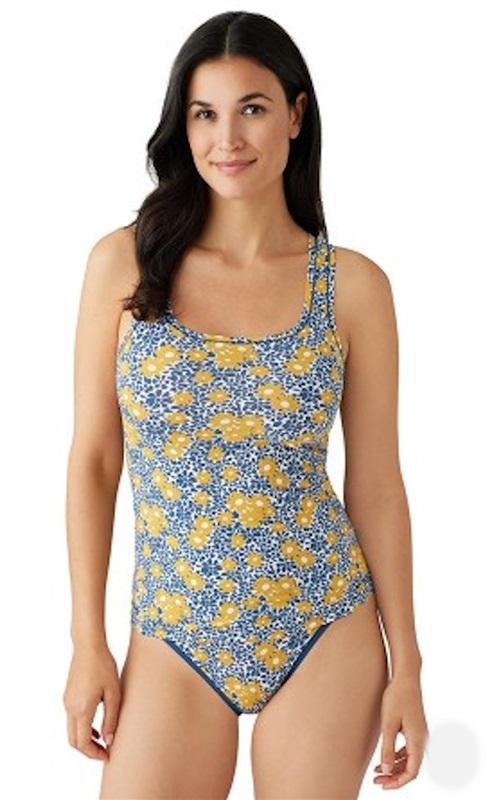 NWT Wacoal 2XL Understated Cotton Tank Blue Yellow Flowers 126137