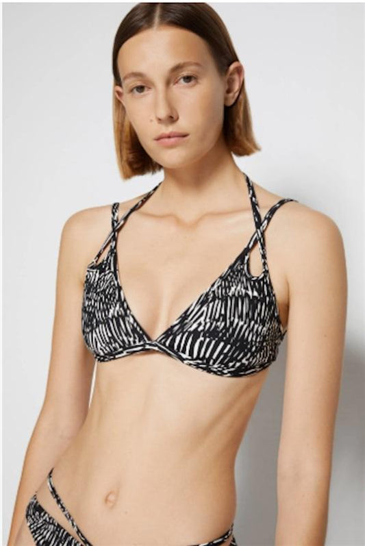 NWT Jonathan Simkhai Large Abstract Fern Triangle Bikini Top Black 126151