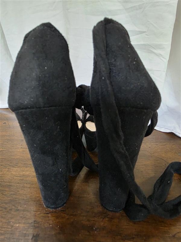 NWOT Allegra K 9.5 Black Faux Suede Lace Up Platform Block Heel Sandals 126155
