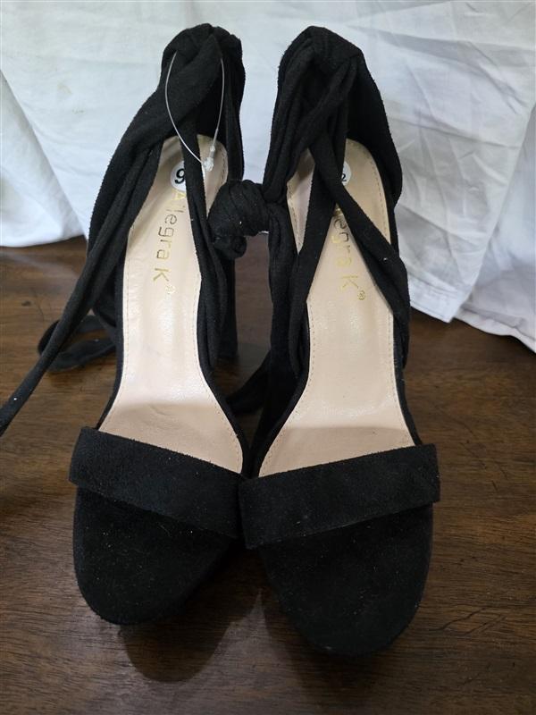 NWOT Allegra K 9.5 Black Faux Suede Lace Up Platform Block Heel Sandals 126155