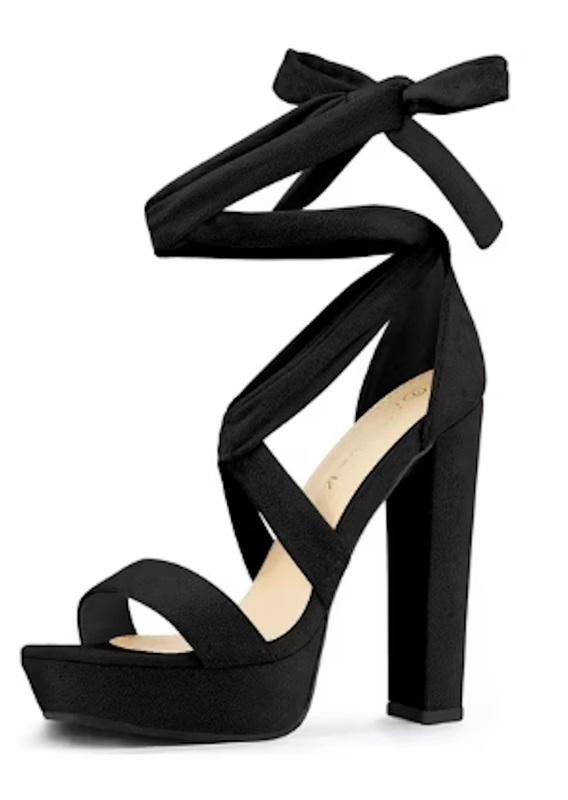 NWOT Allegra K 9.5 Black Faux Suede Lace Up Platform Block Heel Sandals 126155