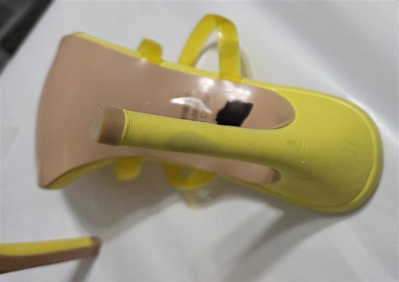 NWOT New York & Co 7 Biana Slide Heeled Sandal Yellow Jelly Strappy 126156