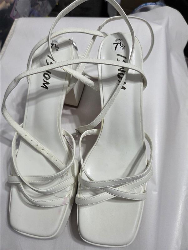 NWOT ISNOM 7.5 90's White Platform Heels Block Chunky Sandals Ankle Strap 126158