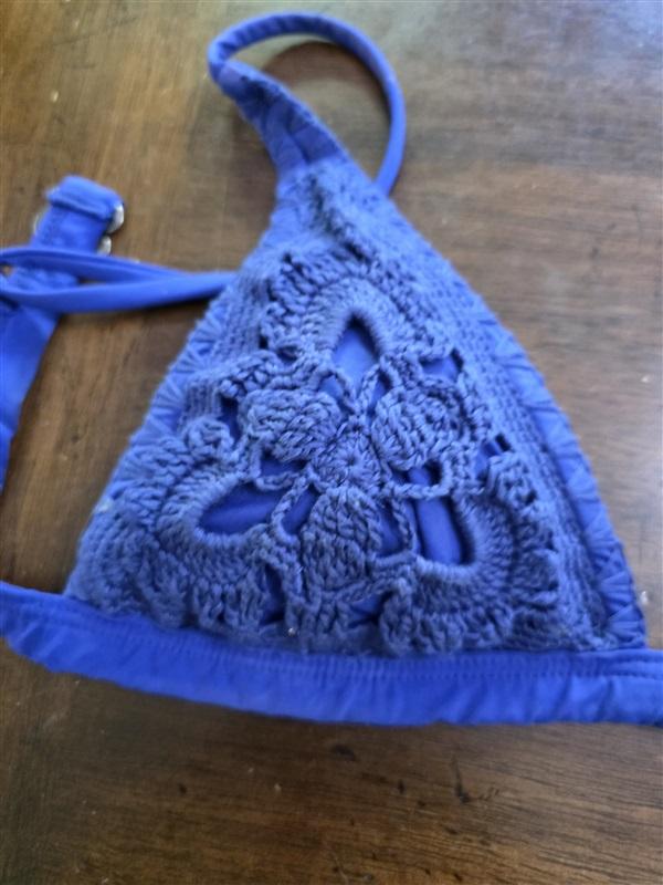 NWOT Maaji S Campanula Reversible Bikini Top Crochet Swimsuit Blue Pink 126168