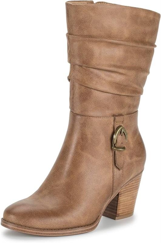 NWTD BareTraps 9.5 Cheyenne Mid Calf Boot Brown Slouch Stacked Heel 126175