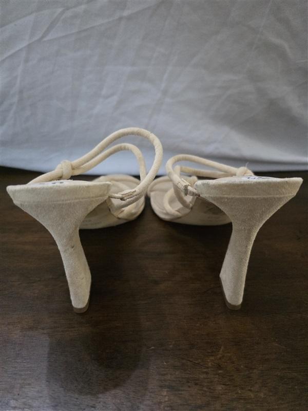 NWOTD Nine West 8.5 Kims 2 Beige Faux Suede Strappy Heel Sandals 126179