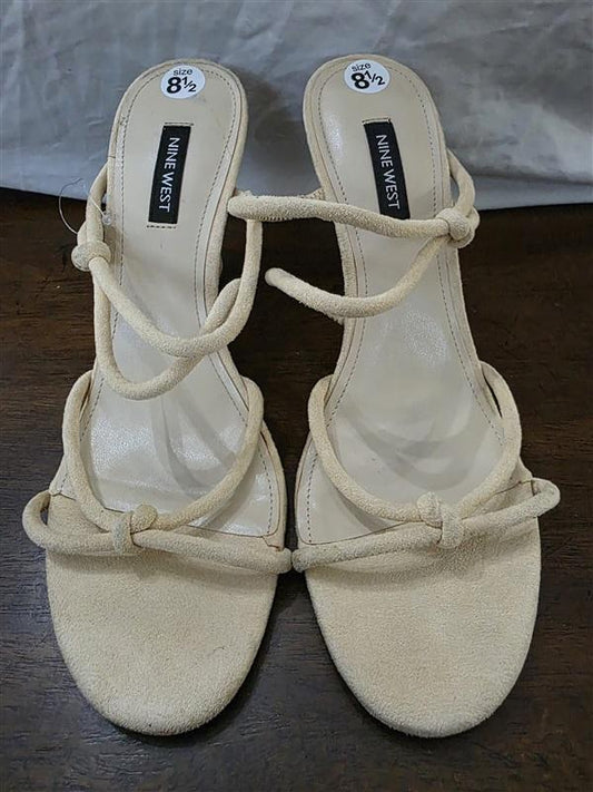 NWOTD Nine West 8.5 Kims 2 Beige Faux Suede Strappy Heel Sandals 126179