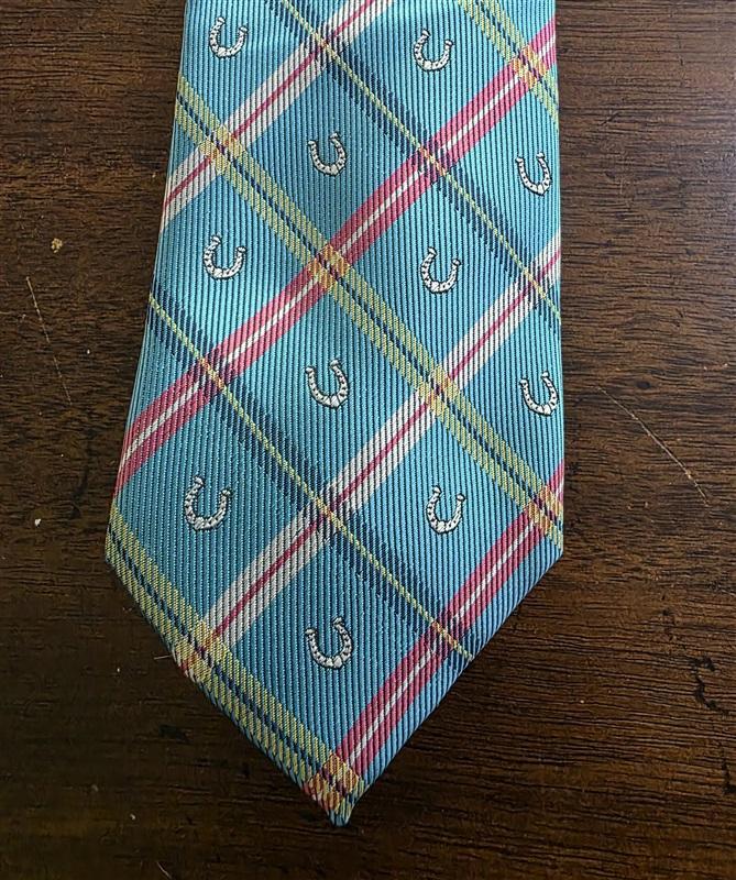 NWT American Lifestyle Horse Shoe Plaid Racing Formal Classic Tie Blue 126194