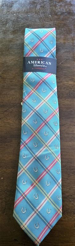 NWT American Lifestyle Horse Shoe Plaid Racing Formal Classic Tie Blue 126194