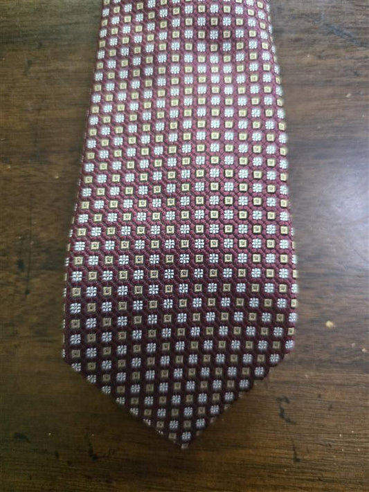 NWOT Saddlebred Burgundy Red white Gold Geometric Men's Neck Tie 126196