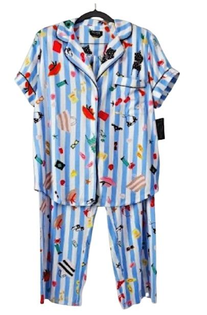 NWT Kate Spade XL Stripe Summer Fun Button Front Cropped Pajama Set 126221