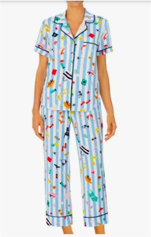 NWT Kate Spade XL Stripe Summer Fun Button Front Cropped Pajama Set 126221