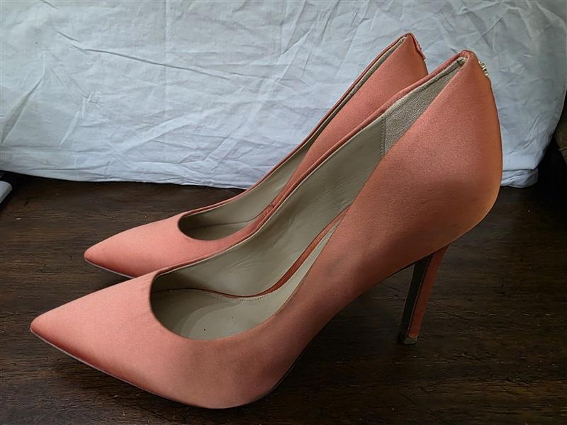 NWOTD Sam Edelman 8.5 Coral Satin Charmeuse Pumps Pointy Toe Heels 126270