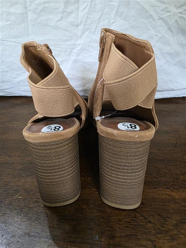NWOT Mia 8.5 Orianna Faux Leather Brown Open Toe Bootie Sandals 126275