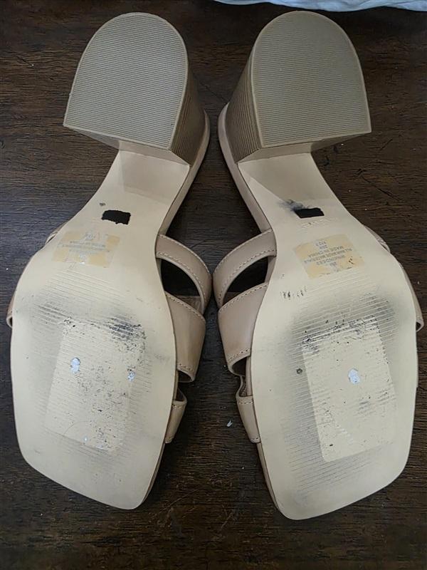 NWOTD Nine West 8 Gelare Block Heel Sandals Slides Beige 126276