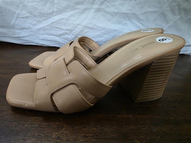 NWOTD Nine West 8 Gelare Block Heel Sandals Slides Beige 126276