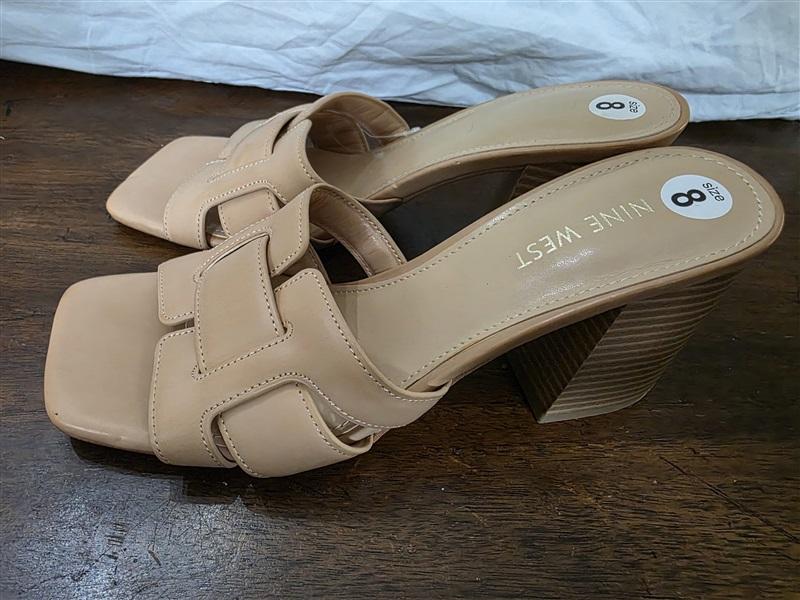 NWOTD Nine West 8 Gelare Block Heel Sandals Slides Beige 126276