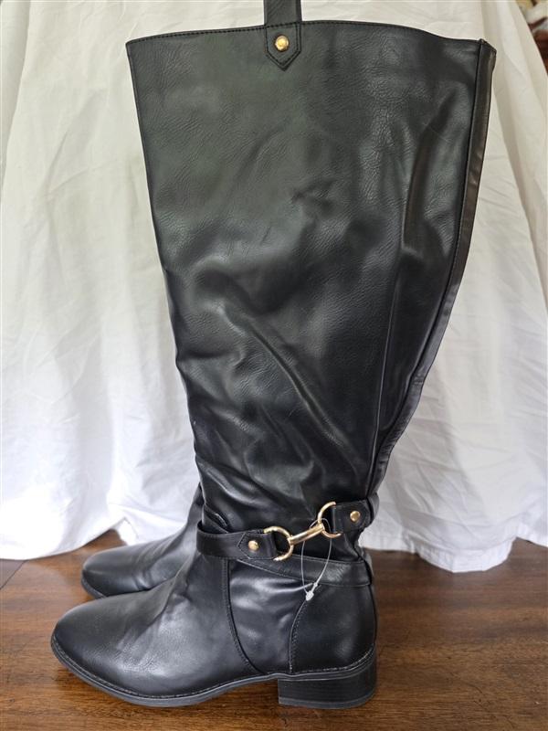 NWOT Just Fab 8.5 Wide Calf Clea Equestrian Bit Black Riding Boots 126291