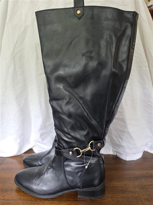 NWOT Just Fab 8.5 Wide Calf Clea Equestrian Bit Black Riding Boots 126291