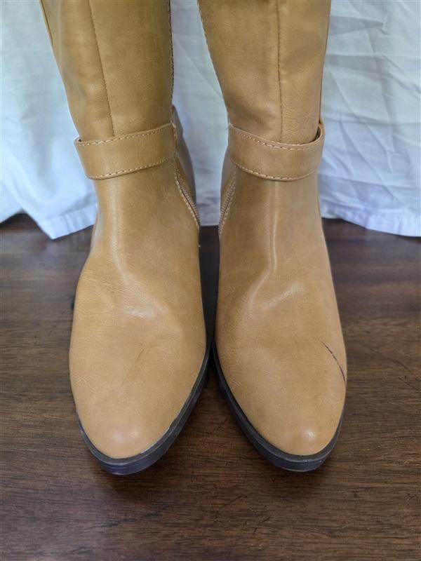 NWOTD Mia 8 Stacked Heel Beige Faux Leather Knee Boots 126294