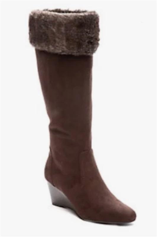 NWOT New Directions 9.5 Wedge Boot Brown Faux Suede & FUr Boots 126297