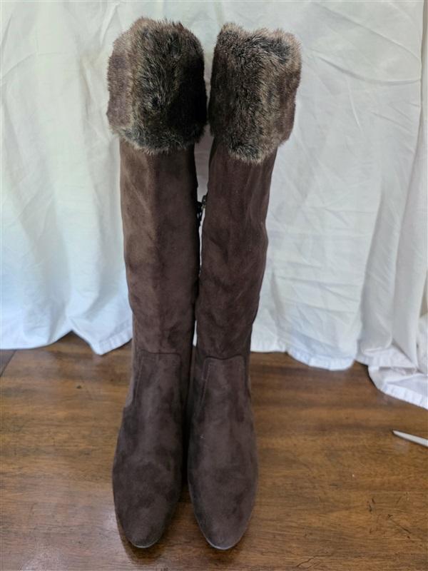 NWOT New Directions 9.5 Wedge Boot Brown Faux Suede & FUr Boots 126297