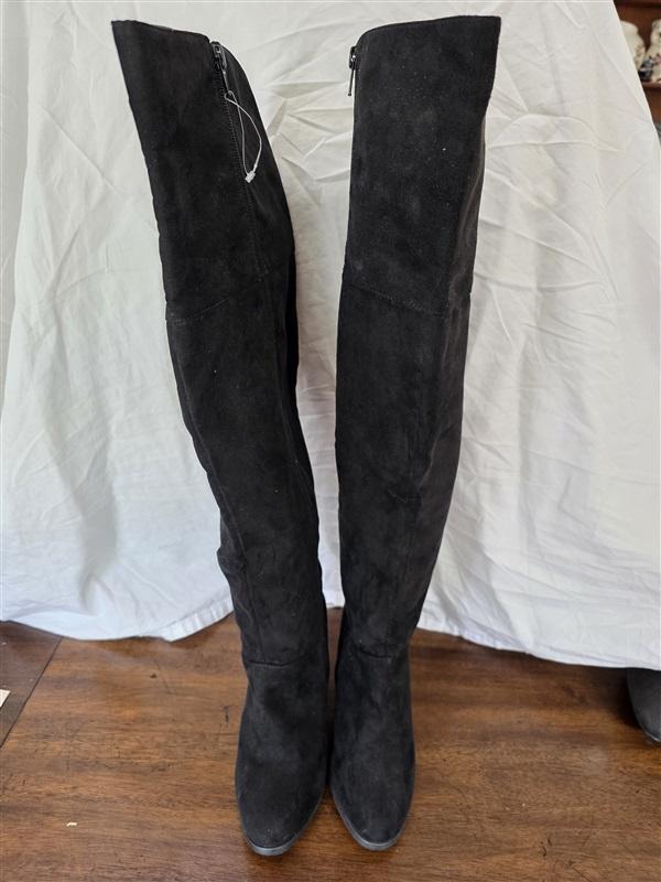 NWOT Lane Bryant 7 Wide Calf Knee High Faux Suede Riding Boots Black 126301