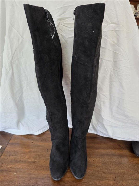 NWOT Lane Bryant 7 Wide Calf Knee High Faux Suede Riding Boots Black 126301
