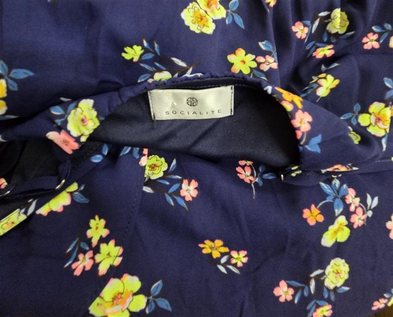 NWOT Socialite M Faux Wrap Ruffle Navy Blue Floral Sun Dress 126321