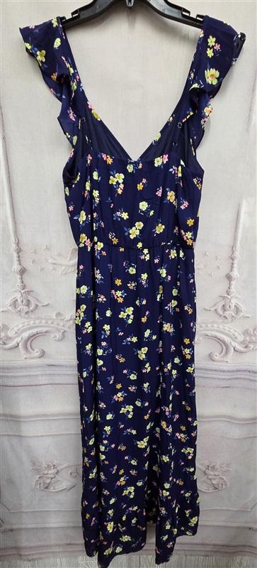 NWOT Socialite M Faux Wrap Ruffle Navy Blue Floral Sun Dress 126321