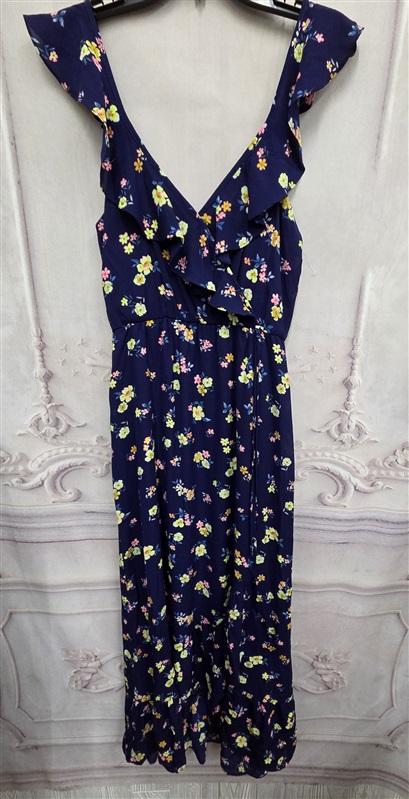 NWOT Socialite M Faux Wrap Ruffle Navy Blue Floral Sun Dress 126321
