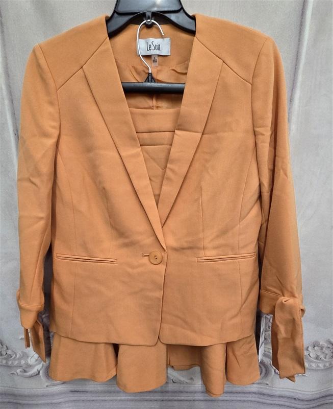 NWOT Le Suit 6 Jacket Bow Wrist Flounce Skirt Apricot Orange 126322