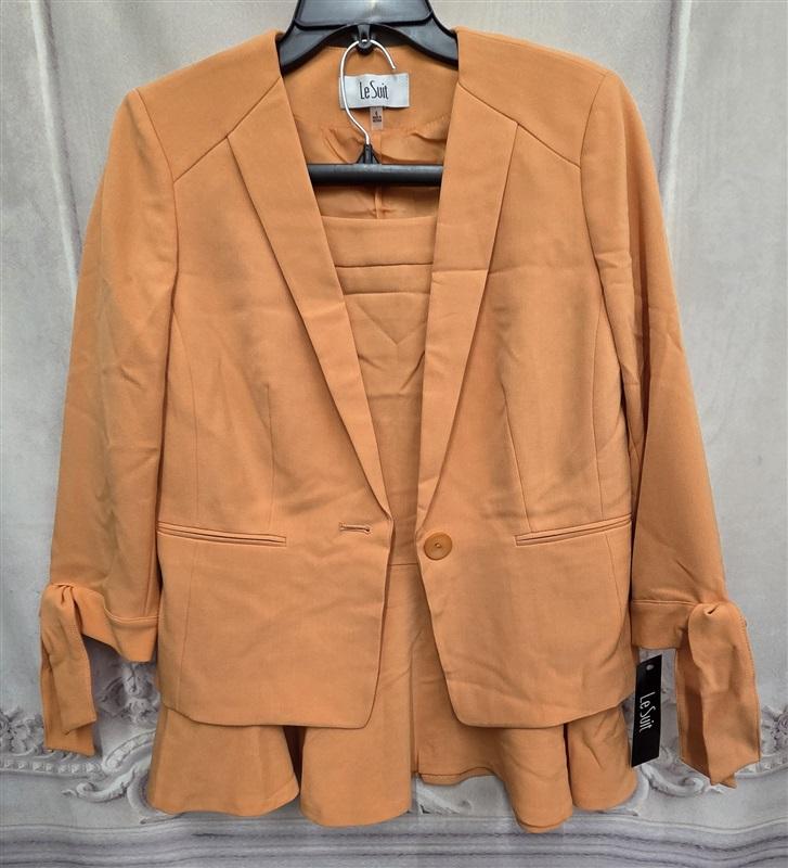 NWOT Le Suit 6 Jacket Bow Wrist Flounce Skirt Apricot Orange 126322