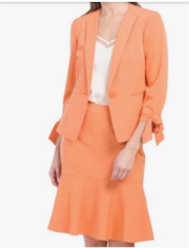 NWOT Le Suit 6 Jacket Bow Wrist Flounce Skirt Apricot Orange 126322