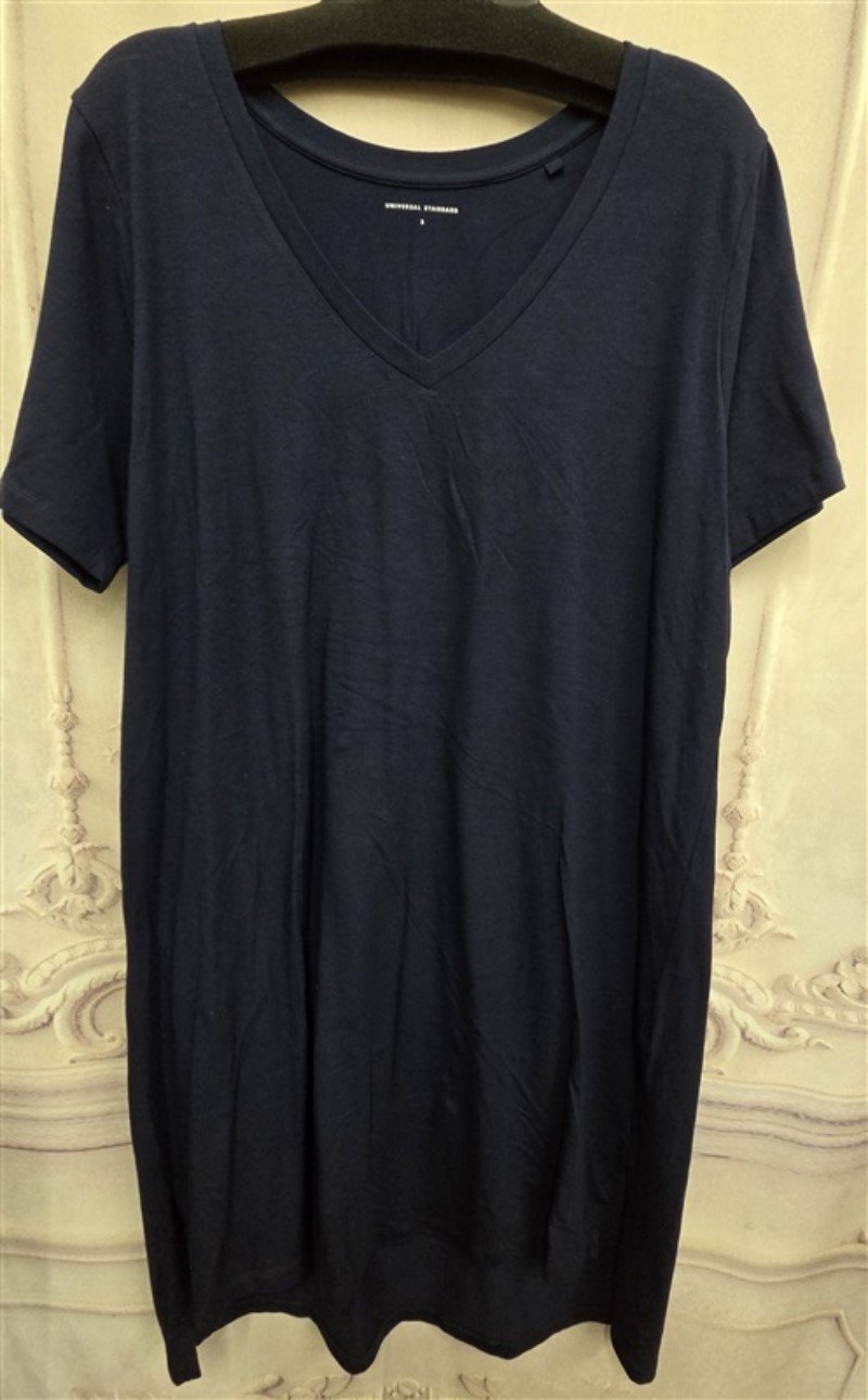 NWOT Universal Standard S Blue Tesino Washed Jersey T Shirt Dress V Neck 126325