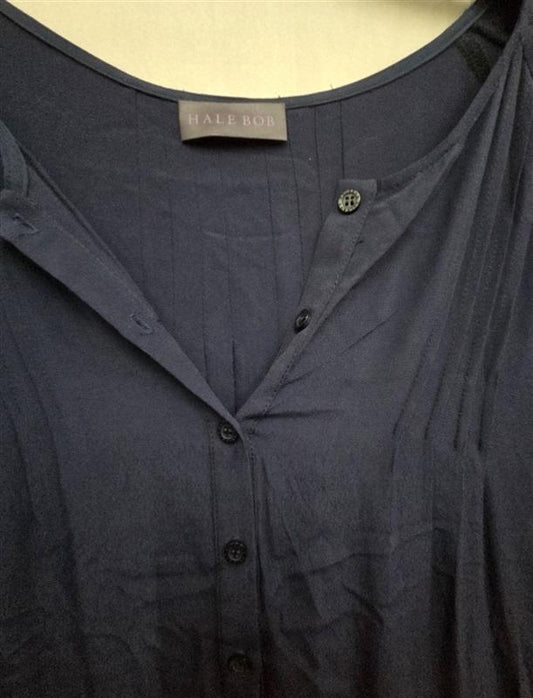 NWOT Hale Bob M Navy Blue Round Button Up Hi Low Lace Dress 126326