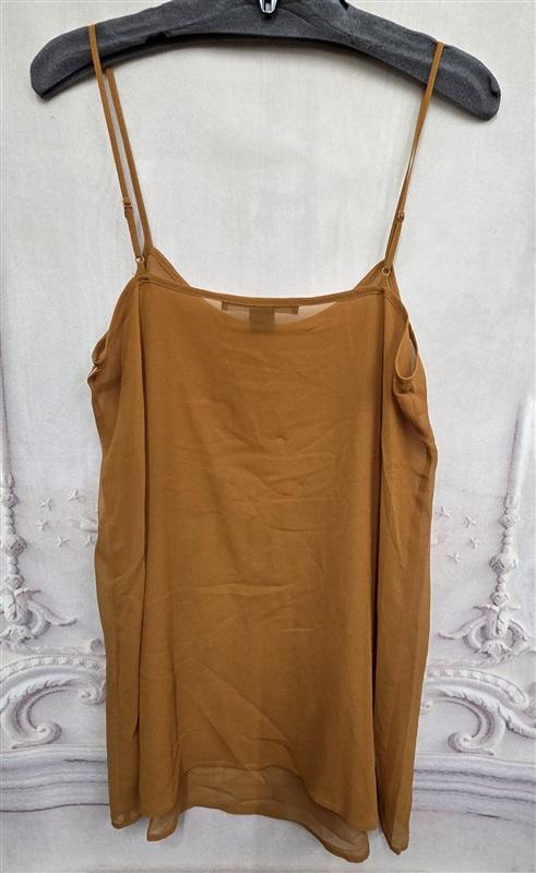 NWOT French Connection M Bronze Orange Sheer Adjustable V Neck Tank Top 126327