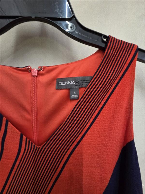 NWOT Donna Ricco 6 Red Blue Stripe Sheath Sleeveless V Neck Tank Dress 126333
