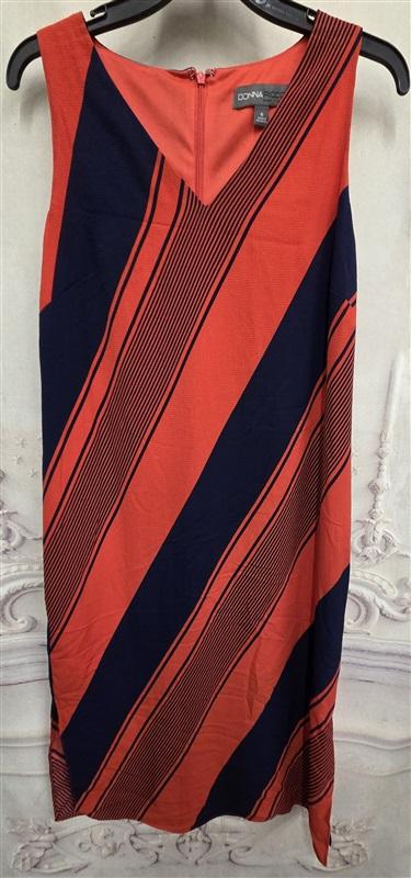 NWOT Donna Ricco 6 Red Blue Stripe Sheath Sleeveless V Neck Tank Dress 126333