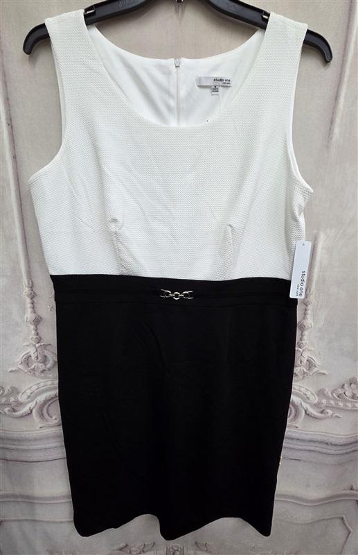 NWT Studio One 16 Color Block Black White Sleeveless Tank Dress 126340