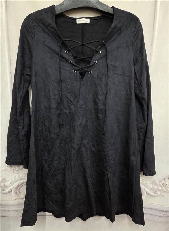 NWOT Olsenboye M Faux Suede Lace up Front Black Tunic 126341