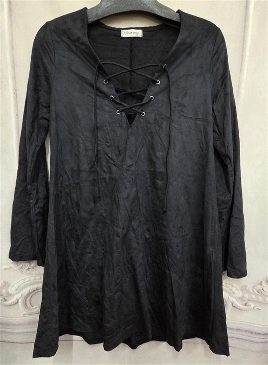 NWOT Olsenboye M Faux Suede Lace up Front Black Tunic 126341