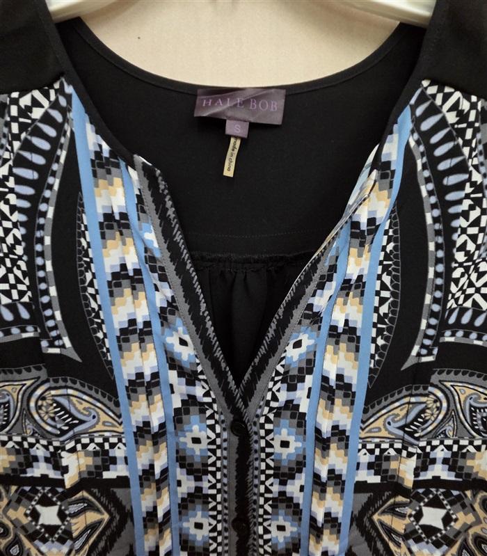 NWOTD Hale Bob S Baroque Scarf Print Dress Black BLue V Neck Mini Dress 126342