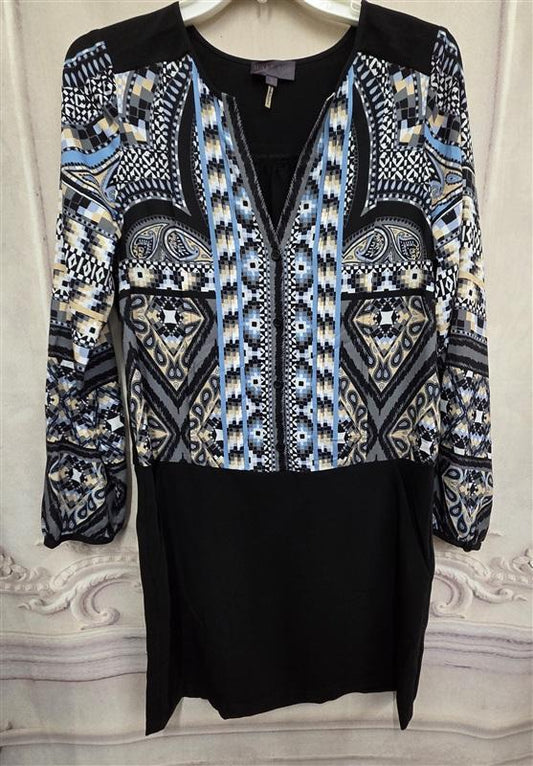 NWOTD Hale Bob S Baroque Scarf Print Dress Black BLue V Neck Mini Dress 126342