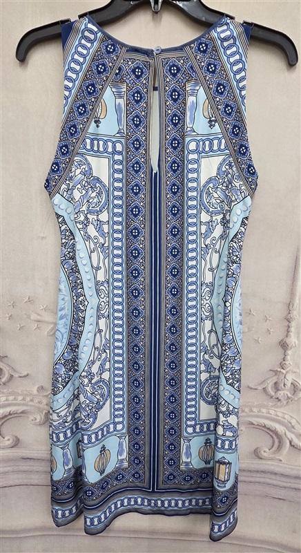 NWOT Hale Bob S Sleeveless Baroque Scarf Print Dress BLue Tan White 126349