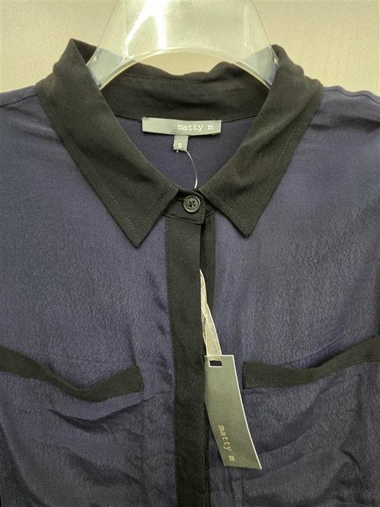NWT Matty S Colorblock Button Up Shirt Dress Black Blue 126351