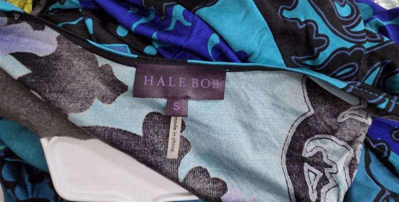 NWOT Hale Bob S Silk Ruched Body Con Dress Turquoise Blue Black 126352