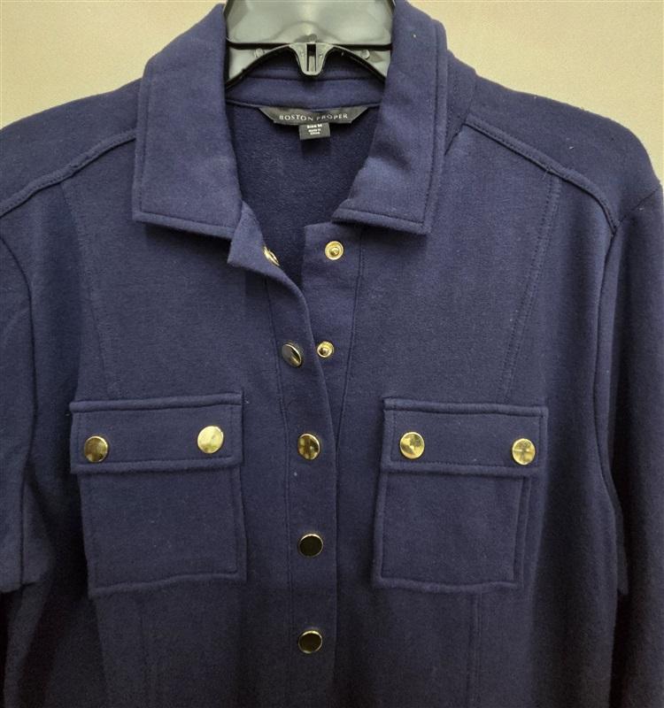 NWOTD Boston Proper M Three Quarter Sleeve Chic Zip Dress Blue 126353